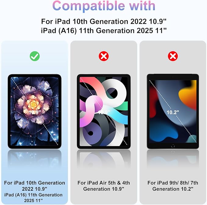 for iPad (A16) 11th Generation case 11''(2025)/10th Generation case 10.9''(2022)360°Rotatable Stand with [Pencil Holder&ampShoulder Strap] Heavy Duty Shockproof Case (Light Purple+Mint Green)