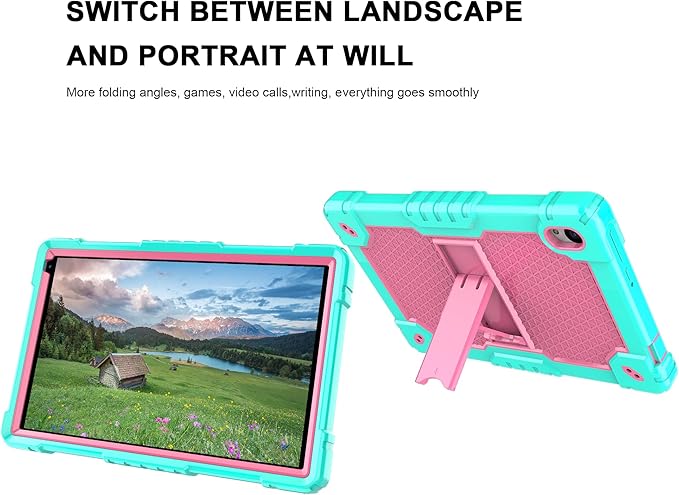 Deomoil for Urao C107/Jeazans OC101/C107 10.1 inch Tablet Hybird Case with Stand with 2 PCS Screen Protector for HiGrace C107/ZOFYWNAS C107/Freeski C107/Pswarfd 10.1 inch Tablet (Green/Pink)