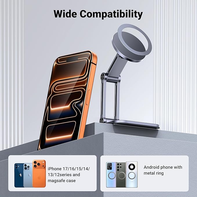 UGREEN 360° Rotation Magnetic iPhone Stand for MagSafe Cell Phone Stand for Desk Ergonomic Design Adjustable Compatible with iPhone 17 Air 16 Pro 15 Pro Max 14 Plus 13 12 and MagSafe Case
