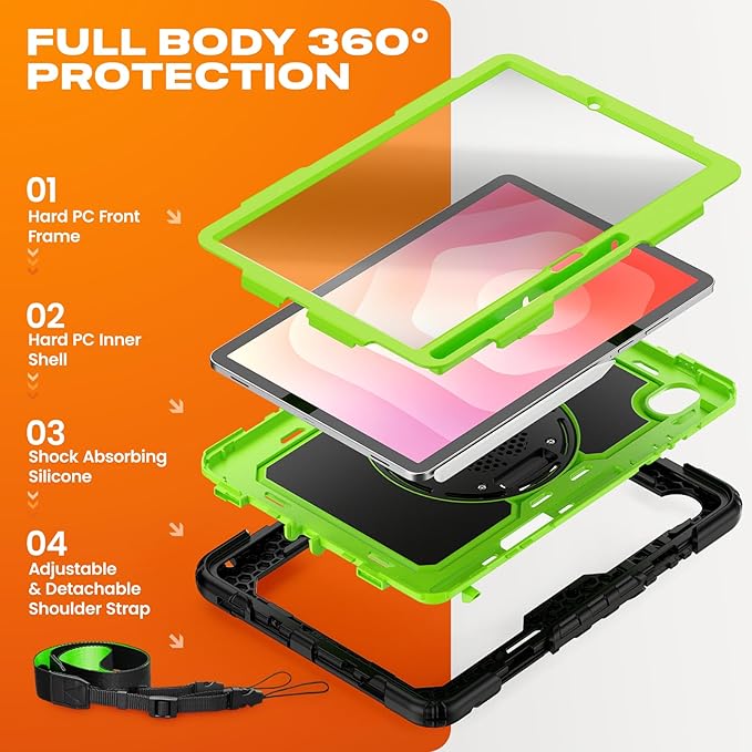 SEYMAC stock Case for Samsung Galaxy Tab S11 5G Tablet Case 11'' Protective with Screen Protector Pen Holder 360 Rotate Stand Hand Strap Shoulder Strap Green1