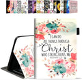 Case for Amazon Kindle Fire 7 Tablet (7 Display 9th/7th Generation 2019/2017 Release) - PU Leather Folio Case with Smart Auto Wake/Sleep Floral Quote Bible Verse Philippians 4:13