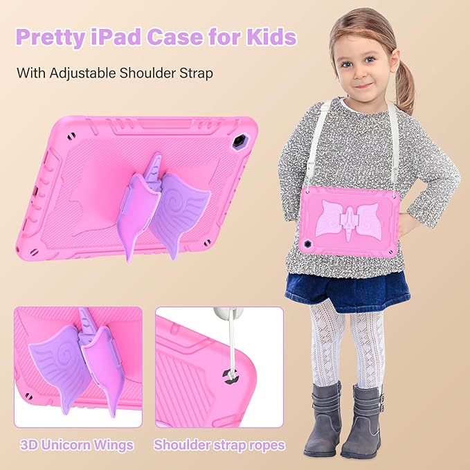Case for Samsung Galaxy Tab A11+ Plus/ A9+ 11 inch 2025/2023 with Screen ProtectorUnicorn Stand Shoulder StrapShockproof for Galaxy Tab A11 Plus/A9 Plus Tablet Case Kids Girls (Pink)