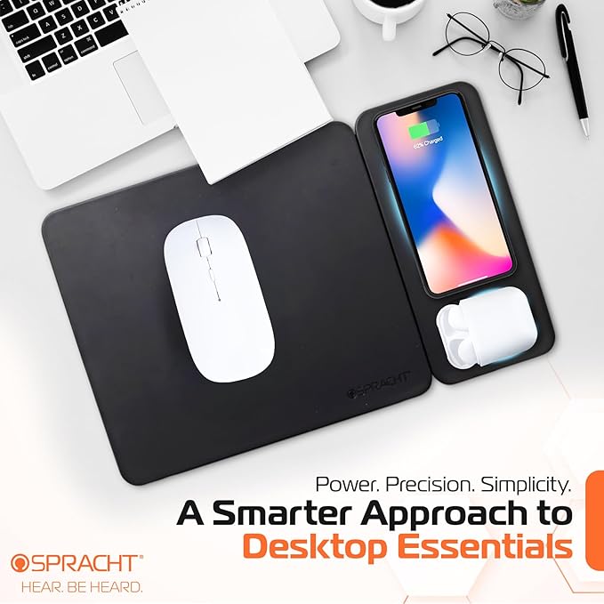 Spracht MagPad Magnetic Wireless Charging Mouse Pad 15W Fast Charging for Smartphones and Wireless Earbuds (Black)
