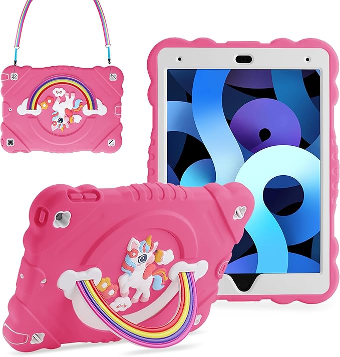 XZC Case for iPad 9th/8th/7th Generation 2021/2020/2019(10.2 inch) Unicorn Cute Cover Heavy Duty Shockproof Protective Case with Built-in Stand Strap for Kids Girls Women (Rose)
