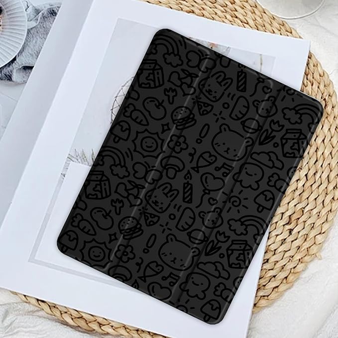 Cute Funny Graffiti Case for iPad Pro 11(M4) 2024 5th Gen Clear Acrylic Hard Back Hybrid Casewith Pencil Holder Trifold Stand Tablet Cover(Model Number:A2836/A2837/A3006) for Girls