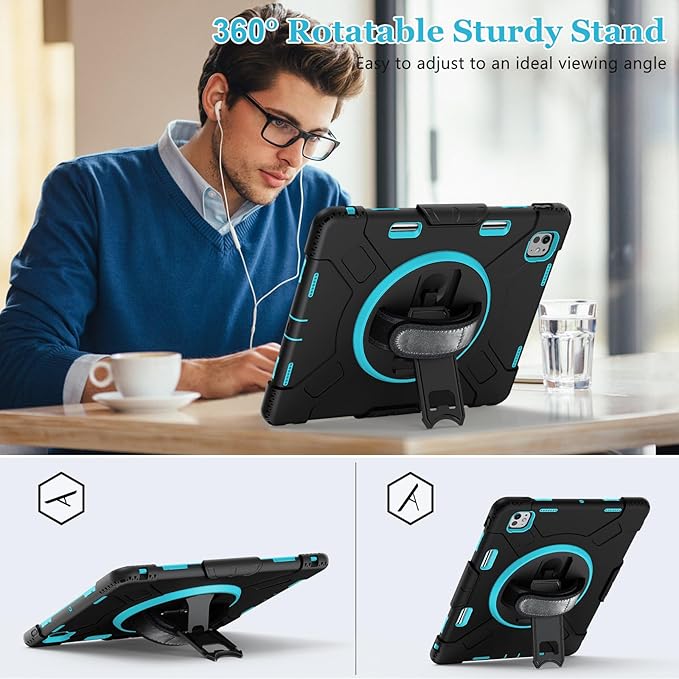 Case for iPad Pro 13 Inch M5 2025/ M4 2024: Military Grade Cover for iPad Pro 13 with Screen Protector - Stand - Handle - Shoulder Strap - Pencil Holder- Mint Green