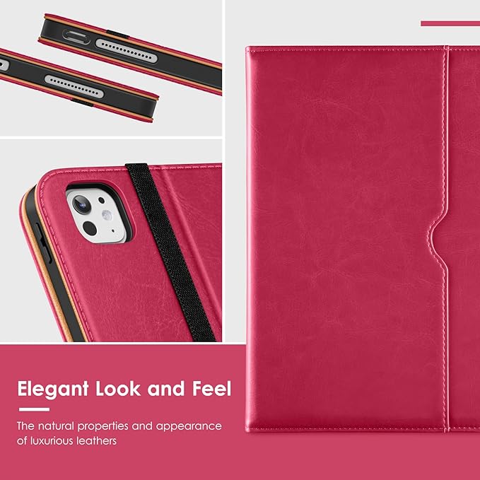 VIKESI Case for iPad Pro 13-inch M5 or M4 Released in 2025 or 2024 Leather Stand Cover with Apple Pencil Holder Auto Wake/Sleep Multiple Viewing Angles Built in Hand Strap &amp PocketPeach