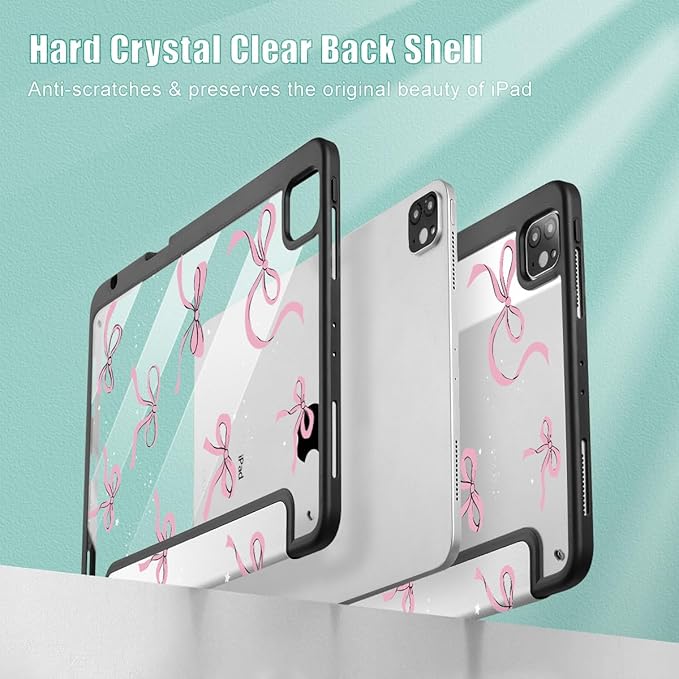 May Chen for iPad Pro 11 inch M2 4th Generation 2022 iPad Pro 11 3rd/2nd/1st Gen Case with Transparent Shockproof Back Cover [Built-in Pencil Holder Auto Sleep/Wake Stars Bow