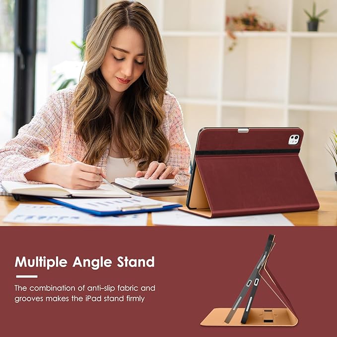 VIKESI Case for iPad Pro 13-inch M5 or M4 Released in 2025 or 2024 Leather Stand Cover with Apple Pencil Holder Auto Wake/Sleep Multiple Viewing Angles Built in Hand Strap &amp PocketBurgundy Re