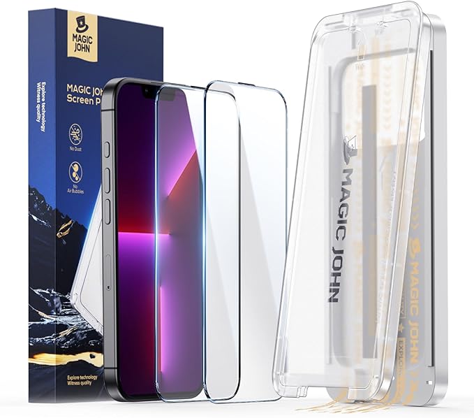 MAGIC JOHN 3rd Gen Upgraded for iPhone 13ProMax/14Plus Screen Protector 6.7 InchHD ClearShatterproof Tempered FilmAuto Dust-EliminationBubble FreeEasy Installation2 Pack