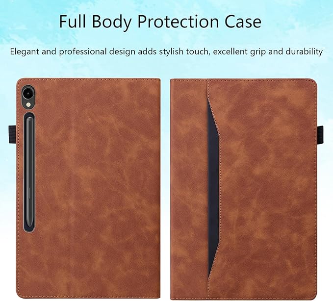 Case for Samsung Galaxy Tab S10 FE+/S10 FE Plus 13.1 Inch 2025 Model (SM-X620/SM-X626B) with Pencil Holder/Pocket/Card Slots Folio Stand PU Leather TPU Back Shockproof Wallet Cover Brown