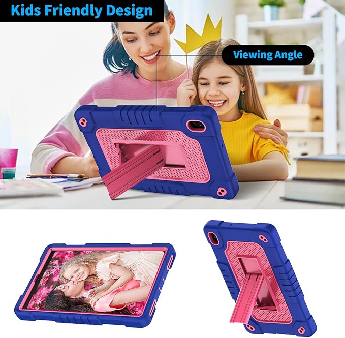 for Walmart Onn 8 inch Gen 4 2024 Model Tablet Case with 2 Pcs Screen ProtectorHeavy Duty Kids Shockproof Stand Shoulder Strap Case for Walmart Onn 8 2024 Model:100135923 (Navy/Pink)