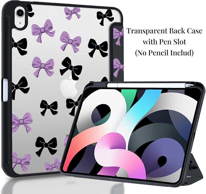 Y2k Printed Case for iPad (A16) 11th Gen 2025 11/10th Gen 2022 10.9 Cute Bowknot Clear Hard Back Hybrid Casewith Pencil Holder Trifold Stand Slim Tablet Cover for Women