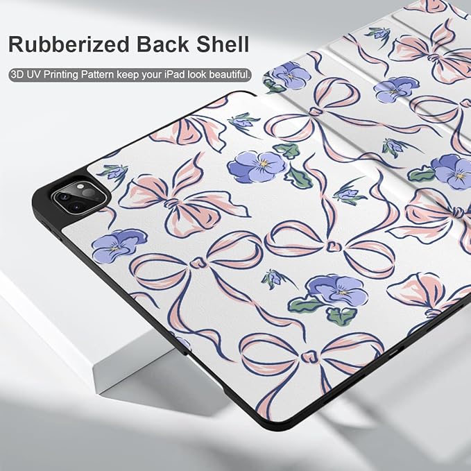 DONGKE Case for iPad Pro 12.9 inch 6th Generation 2022 Built-in Pencil Holder + Trifold Stand + Auto Wake/Sleep + Protective Cover for iPad Pro 12.9 5th/4th/3rd Gen- Pansies Flower