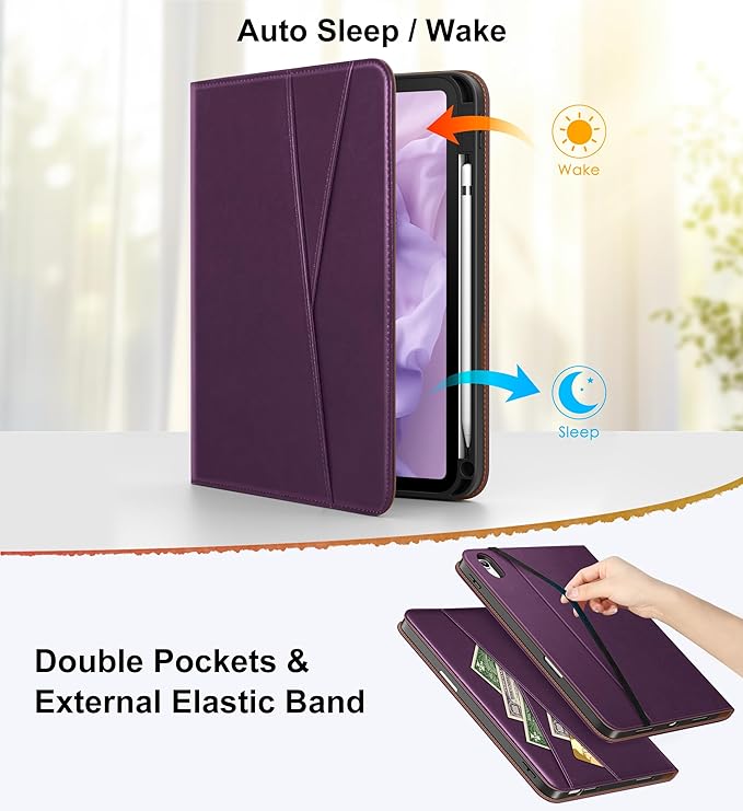 DTTO for iPad A16 Case iPad 11th / 10th Generation Case (2025/2022) 360 Degree Rotating Premium Leather Folio Stand Cover with Pencil Holder Purple