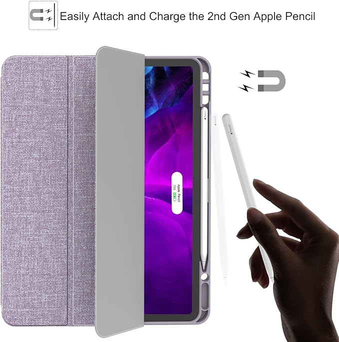 Soke for iPad Pro 12.9 Case 2020 &amp 2018 with Pencil Holder - [Full Body Protection + Apple Pencil Charging + Auto Wake/Sleep] Soft TPU Back Cover for 2020 iPad Pro 12.9(Violet)