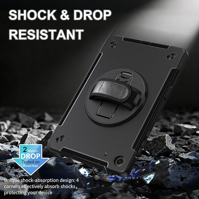 Junfire Protective Case for Galaxy Tab A11 Plus 11-inch 2025 with Screen Protector Shockproof Rugged Case for Samsung Tab A11+ with 360°Rotating Kickstand/Hand Strap/Shoulder Belt