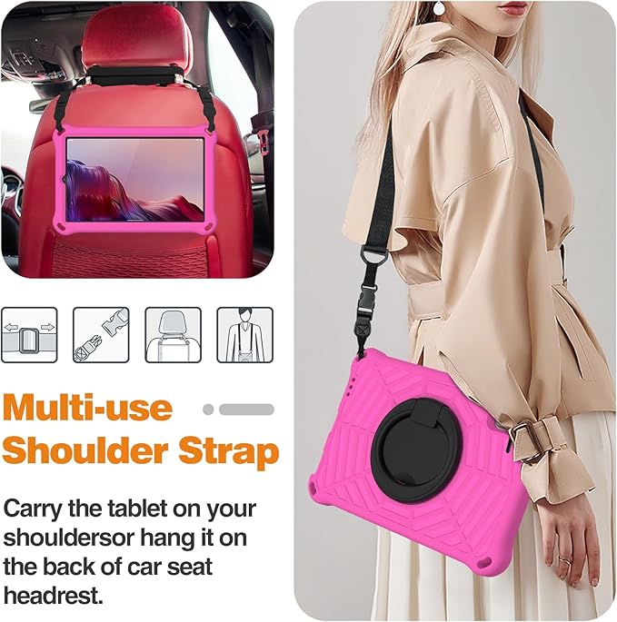 Compatible with Lenovo Tab M9 9.0 inch (TB-310FU) 2023 Case Tablet for Kids Light Weight EVA Rugged Shockproof Full Cover 360 Rotating Handle Stand Case (Rose Red)