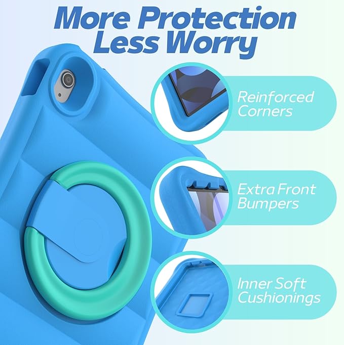 MRWHO Kids Case for iPad Air 5th 4th Generation 10.9 inch – Sturdy Lightweight Rotating Stand Folding Handle Rugged Cover for Apple ipad Air 5 4 Gen Girls Boys Blue