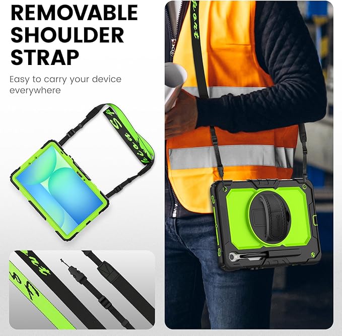 Timecity Case for Samsung Galaxy Tab S10 Lite/ S10 FE/ S9 FE/ S9 5G (10.9''/11'') Heavy Duty Protective Cover with Screen Protector Rotating Stand Shoulder Strap &amp S Pen Holder Green