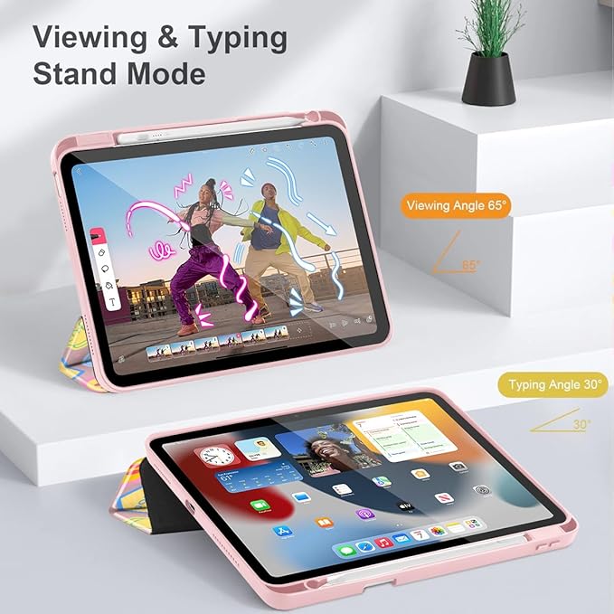 May Chen Case for iPad Air 13 Inch M4 2026 M3 2025 M2 2024 [Built-in Pencil Holder] Shockproof Cover with Clear Transparent Back Shell Auto Sleep/Wake Cover Smile Art