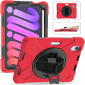 ZenRich Shockproof Case for iPad mini 7 (A17 Pro) 2024/ iPad mini 6th 2022 Heavy Duty Rugged Case with Pencil Holder/360°Rotating Kickstand/Handle/Carrying Shoulder BeltRed
