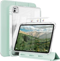 Case for iPad Air 13 Inch M3/M2 (2025/2024) &amp Pro 12.9 Inch 6th/5th/4th/3rd Generation 2022/2021/2020/2018 with Pencil Holder 2 in 1 Detachable Trifold Sliding Cover with Clear Back Shell Green