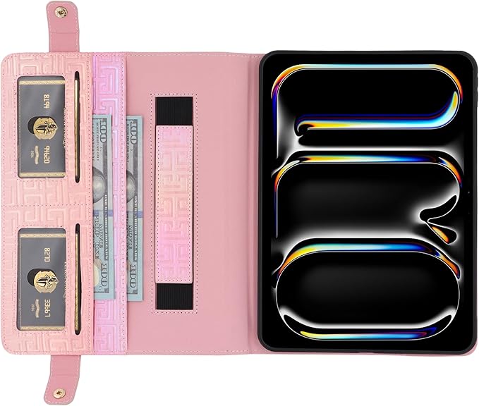 Shiny Case for Samsung Galaxy Tab S10+ 2024/S9 FE+ 2023/S9+ Plus 12.4 Techcircle Crossbody Iridescent Folio Stand Wallet Case with Pen Holder+Card Slots+Hand Strap+Shoulder Strap Shiny Pink