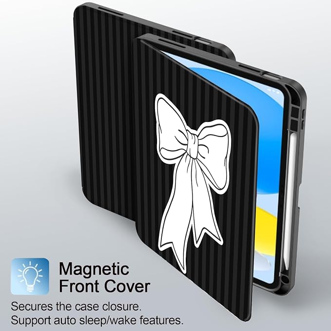 Black Striped-White Ribbon Bow