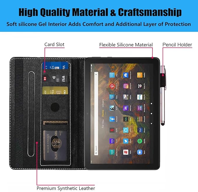 Case for Amazon Kindle Fire HD 10 &amp 10 Plus Tablet 10.1 (13th/11th Generation 2023/2021 Release) - PU Leather Folio Case with Smart Auto Wake/Sleep Cobblestone and Butterfly