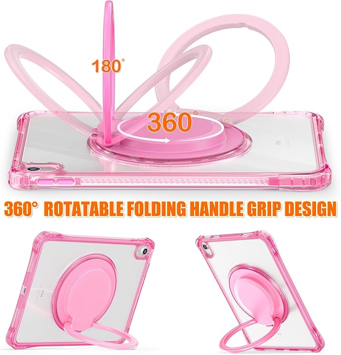 Mektron Shockproof Case for iPad Air 11 inch (M4 2026 8th /M3 2025 7th /M2 2024 6th) Compatible with iPad Air 10.9 (2022 5th Gen /2020 4th Gen) PC Clear Cases with Rotating Stand for Kids Rose