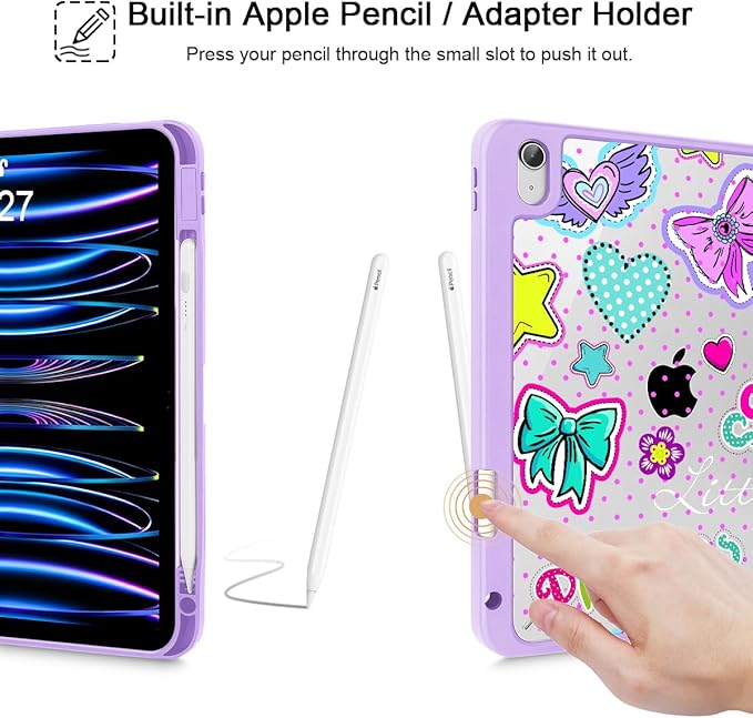 Case for iPad Air 11'' (M4 2026/M3 2025/M2 2024)/ iPad Air 10.9'' Air 5th /4th Gen Shockproof Cover with Clear Back Shell &amp Penceil Holder Auto Wake/Sleep Stand Cover Girlis Pink Pattern