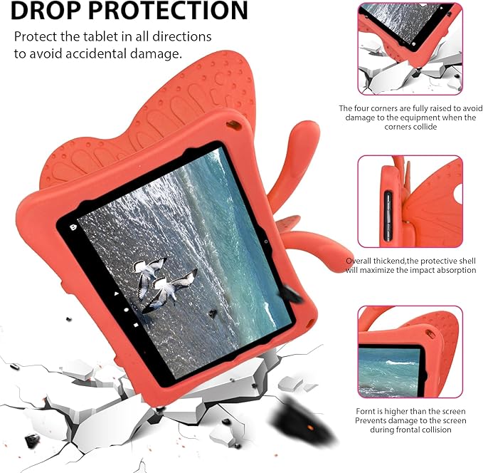 Dteck Fire HD 10 Tablet Case (2021/2023 Release 11/13th Generation) 3D Cute Butterfly Case for Kids Lightweight Stand Shockproof Rugged Heavy Duty Fire HD 10 Kids Pro Tablet Cover Red