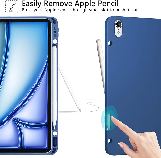 ZtotopCases for iPad Pro 12.9 3rd Generation 2018 /iPad Air 13 Inch 2024/2025 Case with Pencil Holder Lightweight Slim Soft TPU Back Trifold Smart Cover with Auto Sleep/Wake Blue