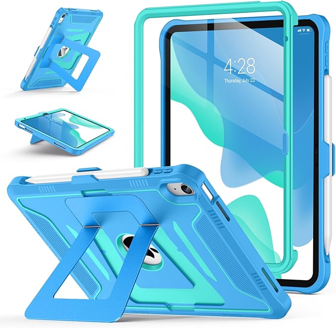 Soke Case for iPad (A16) 11th Generation 11-Inch 2025 /10th Generation 10.9-Inch 2022 with Screen Protector and Multi-Angle Kickstand Rugged Full Body Heavy Duty Protective Cover - Blue Green