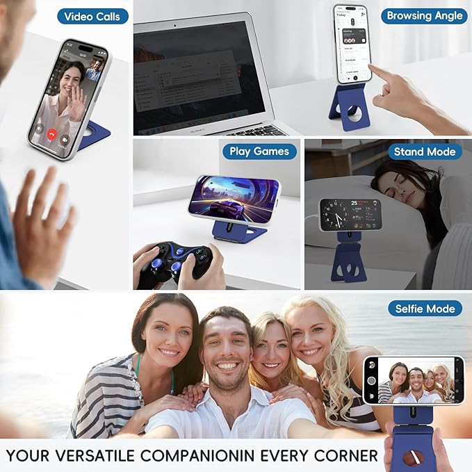 Cell Phone StandAdjustable Height and Angle Foldable Phone Holder for Desk Aluminum Cell Phone HolderStrong Magnetic Phone Stand Compatible with iPhone 16/15/14/13/12 Series (Navy Blue)