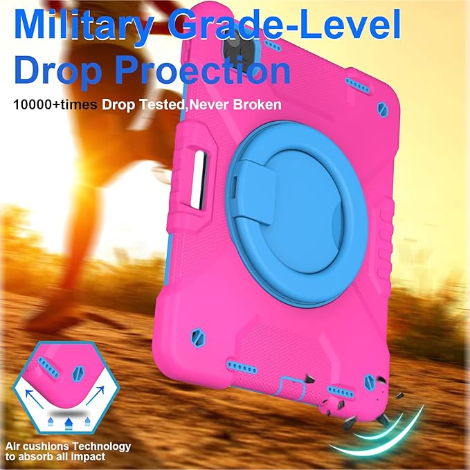 Case for iPad Pro 11 Inch 4th 2022/3rd 2021/2nd 2020/1st Gen 2018 iPad Air 10.9 Inch 2022/2020 5th/4th Generation Case with Pencil Holder/360° Rotating Handle Stand Pink+Blue
