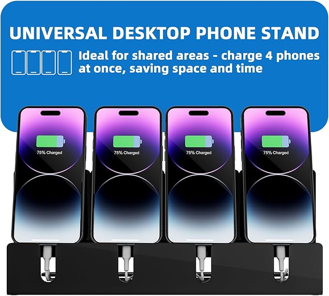 Cell Phone Stand Multiple Phone Holder Organizer Stand for 4 Phones Acrylic Desktop Mobile Phone Docking Station Charging Holder (Black)