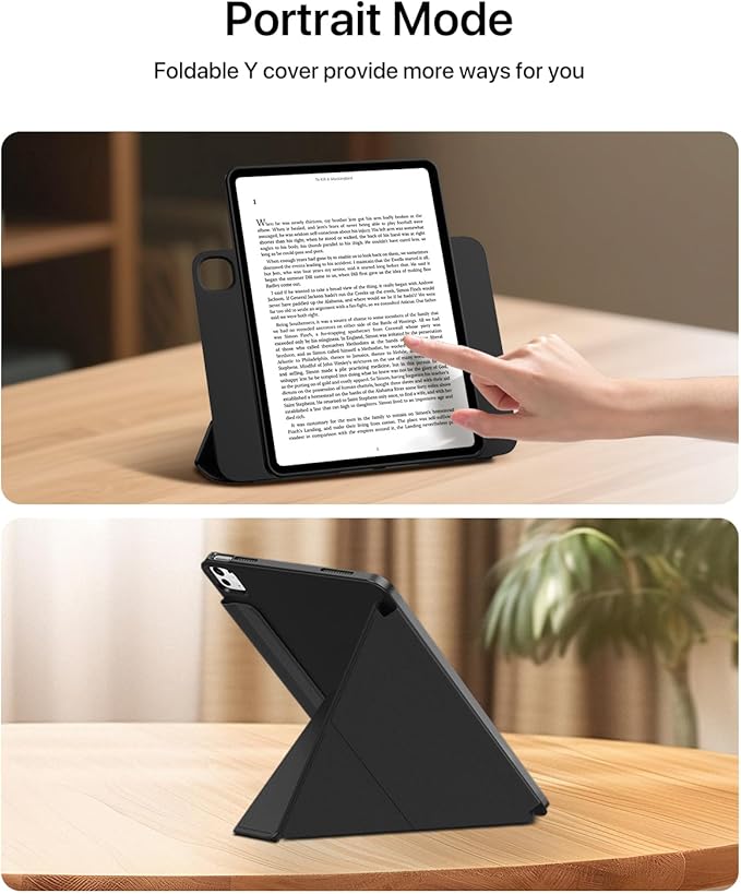 for iPad Pro 13 inch Case M5/M4 (2025/2024) Multi-Angle Y Fold Stand Magnetic Premium PU Leather Full Protective Case with Hidden Pencil Holder (Midnight Black)