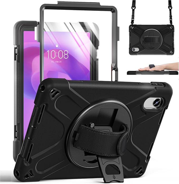 ZenRich Rugged Case for Lenovo Idea Tab 11 2025 / K11 Gen 2 / Xiaoxin Pad 11 / M11 11-inch Heavy Duty Shockproof Case with 360° Rotating Kickstand Built-in Screen ProtectorHand Strap &amp Shoulder