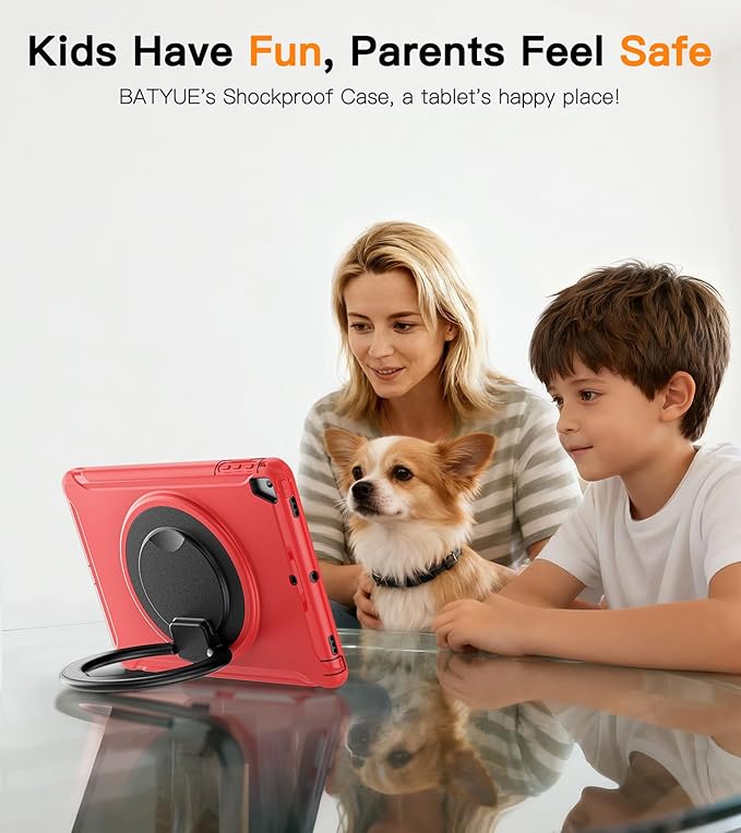 BATYUE Case for iPad 6th Generation 9.7 inch 2018 iPad 5th Gen 2017 iPad Air 2/ iPad Pro 9.7''Shockproof Protective Cover with Pencil Holder &ampRotating Kickstand for KidsBoysGirls Red