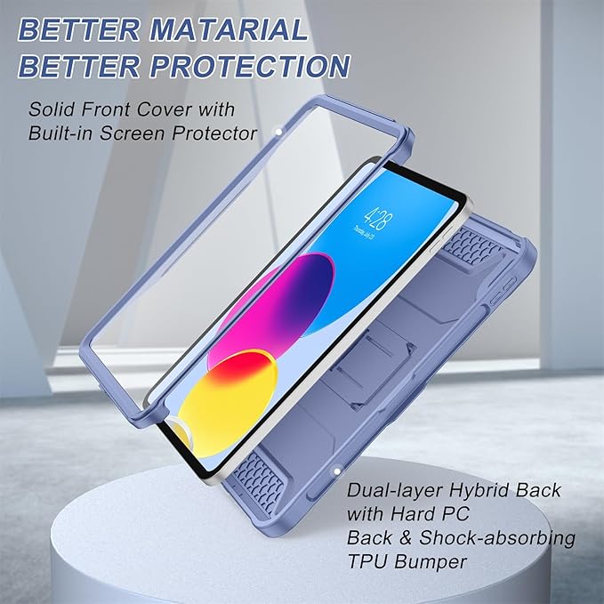 Soke Case for iPad (A16) 11th Generation 11-inch 2025 iPad 10th Generation 10.9-inch 2022 with Built-in Screen Protector and Kickstand Rugged Full Body Protective Cover - Lavender Gray