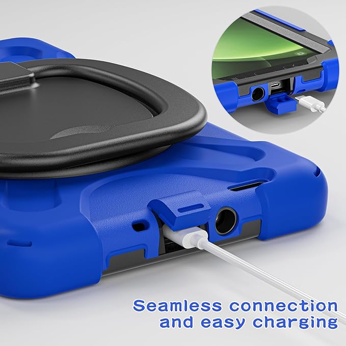Rugged Case for Samsung Galaxy Tab Active5 5G (SM-X306B/X300) w/ 360° Rotating Hanging Ring Handle Grip Kickstand Heavy Duty Shock-Proof Armor Cover w/Shoulder Strap Stylus Holder (Blue)