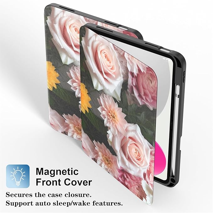 Supveco Case for iPad (A16) 11th Generation 11 inch (2025)iPad 10th Generation 10.9 inch (2022) with Pencil Holder-[Auto Wake/Sleep]Premium Folio Stand Case with Soft TPU Back Cover-Pink Rose