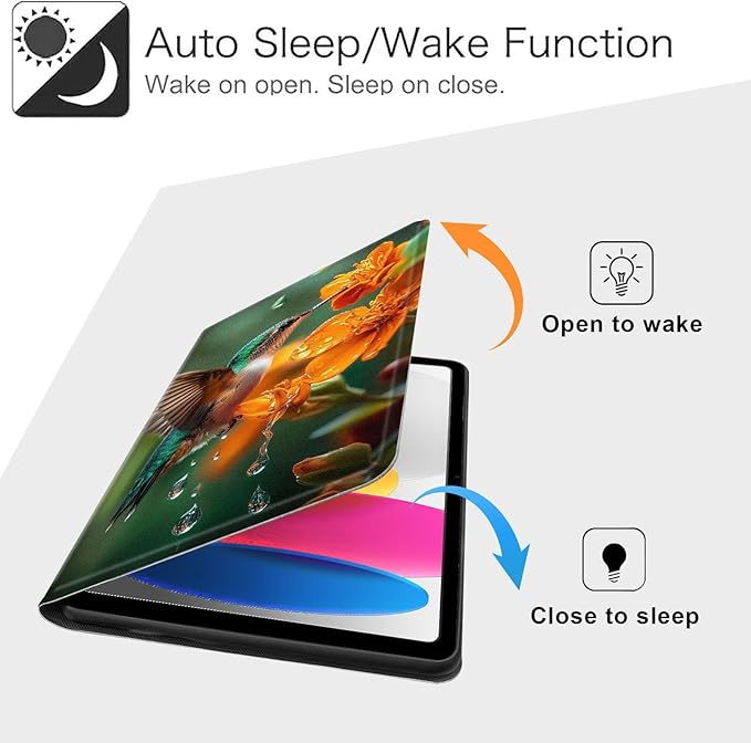 Case for iPad (A16) 11th Generation 11 Inch 2025/iPad 10th Generation 10.9 Inch 2022 Slim PU Leather Stand Cover with Auto Wake/Sleep Multi-Angle Viewing &amp Shockproof Hummingbird