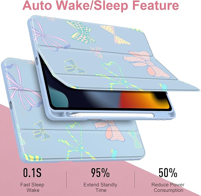 MEEgoodo Case for iPad 10.2 inchTablet Cases for iPad 9th Generation 2021/8th Gen 2020/7th Gen 2019 with Clear Acrylic Back Shell+Pencil Holder+Auto Wake/Sleep+Trifold StandHand Drawn Doodles &amp