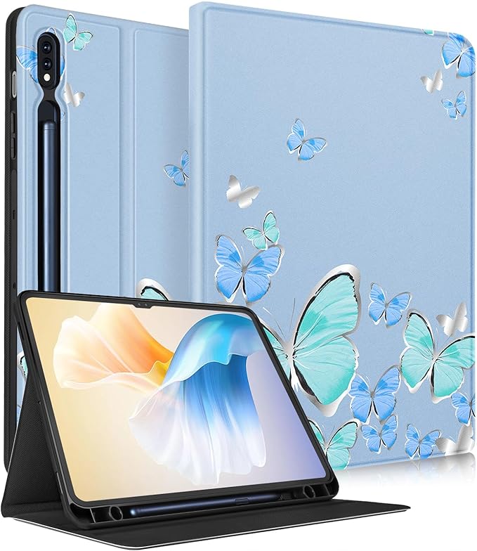 Samsung Galaxy Tab S8/S9 Ultra Case 14.6 Inch 2022/2023 Women Girls Folio Cover With Pencil Holder Cute Girly Design Butterfly Kawaii Pretty Tablet Cases