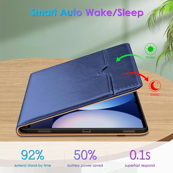 DTTO for Samsung Galaxy Tab S10/S9/S8 Case 2024/2023/2022 Premium Leather Business Folio Stand Cover with S Pen Holder for 14.6 Inch Tablet Auto Wake/Sleep Navy Blue