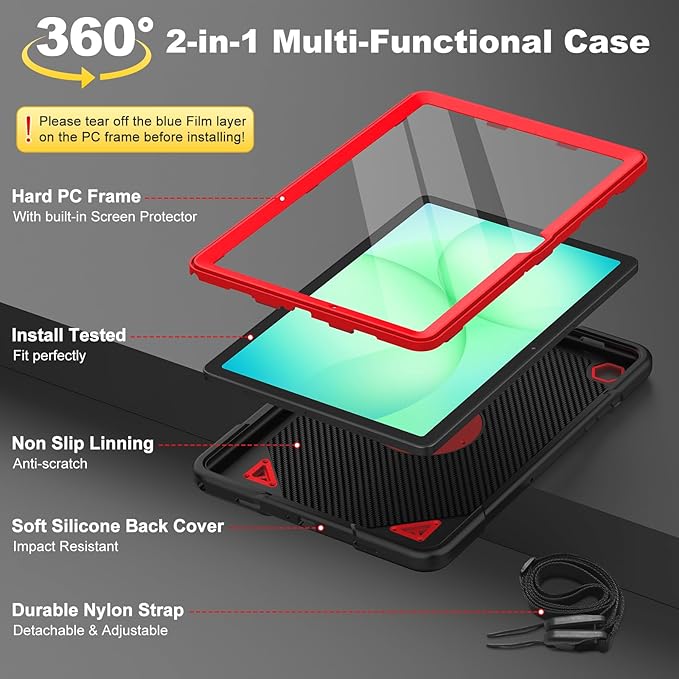 for Samsung Galaxy Tab A11 Plus/A9 Plus case with Screen Protector/ 360° Rotating Stand/Shoulder Strap Full Body Rugged Cover for Galaxy Tab A11+ Plus/A9+ Plus 11 inch 2025/2023 Released