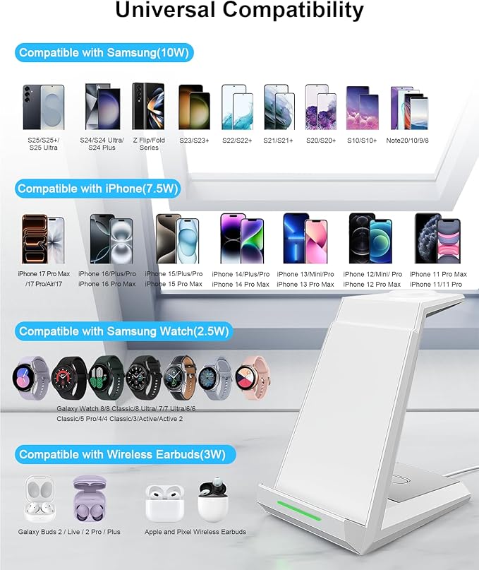 Wireless Charging Station for Samsung - NANAMI 3 in 1 Wireless Charger for Multiple Devices Fast Charger Stand for Galaxy S25 S24 S23 Ultra S22 S21 Z Flip Fold 4Watch 6/5/5 Pro/4/3Galaxy Buds 2 Pro